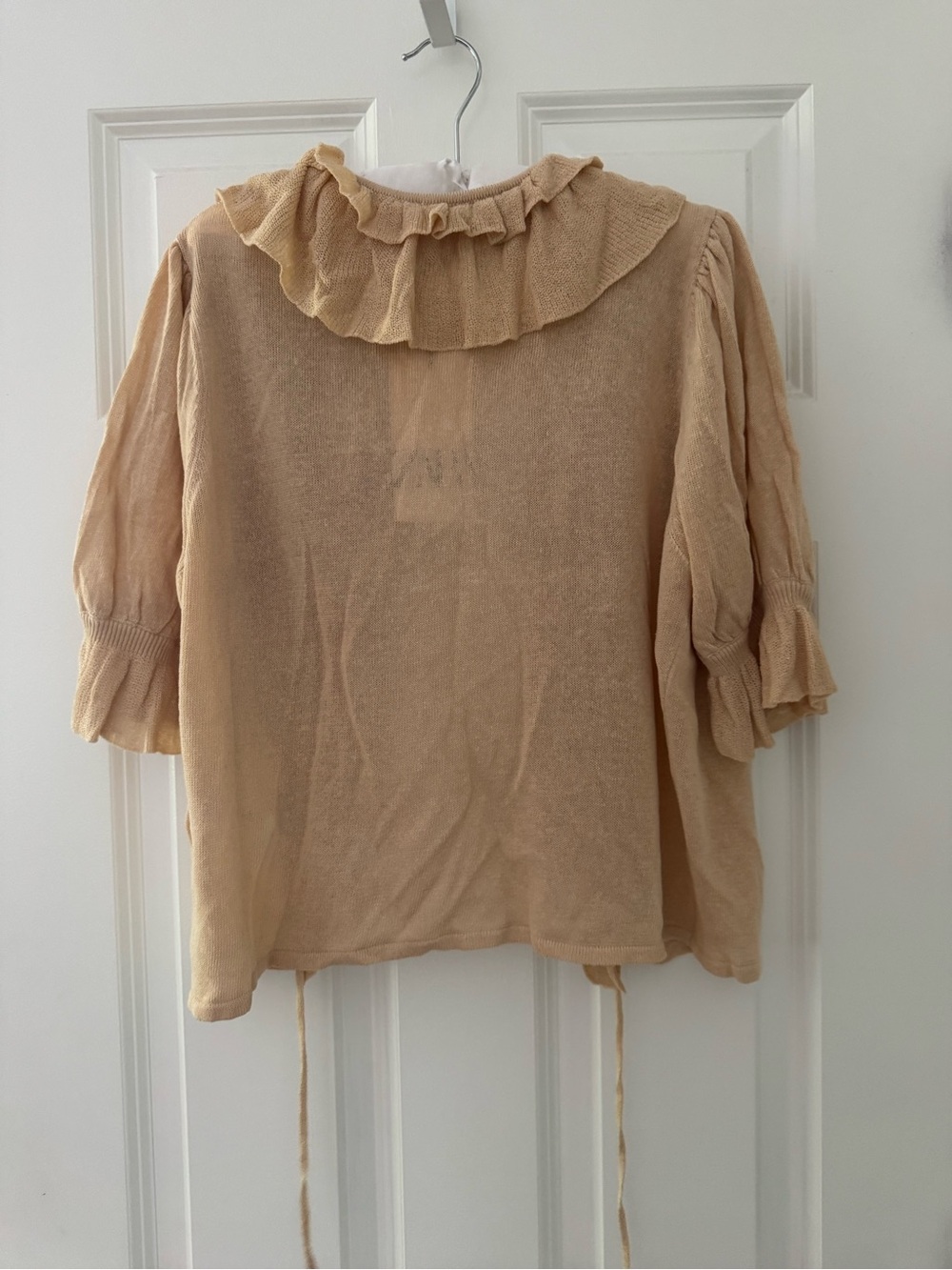Zara Beige Ruffle Open-Front Cardigan - Picture 3 of 3
